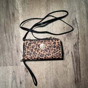 Rebecca & Rifka Leopard Print Double-Zip Crossbody Wallet and Wristlet